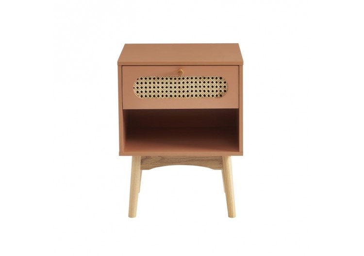 Table de chevet SIXTINE terracotta et cannage rotin