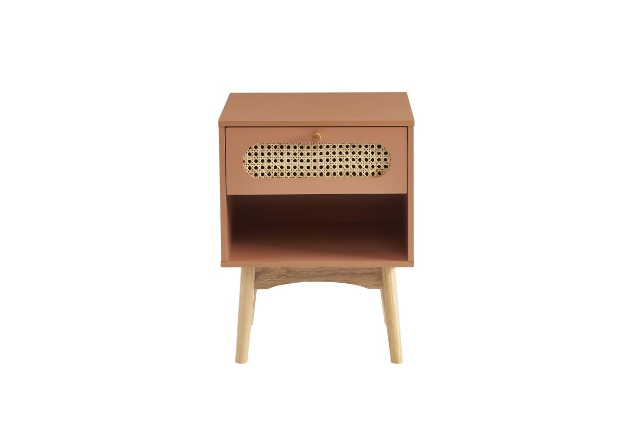Table de chevet SIXTINE terracotta et cannage rotin