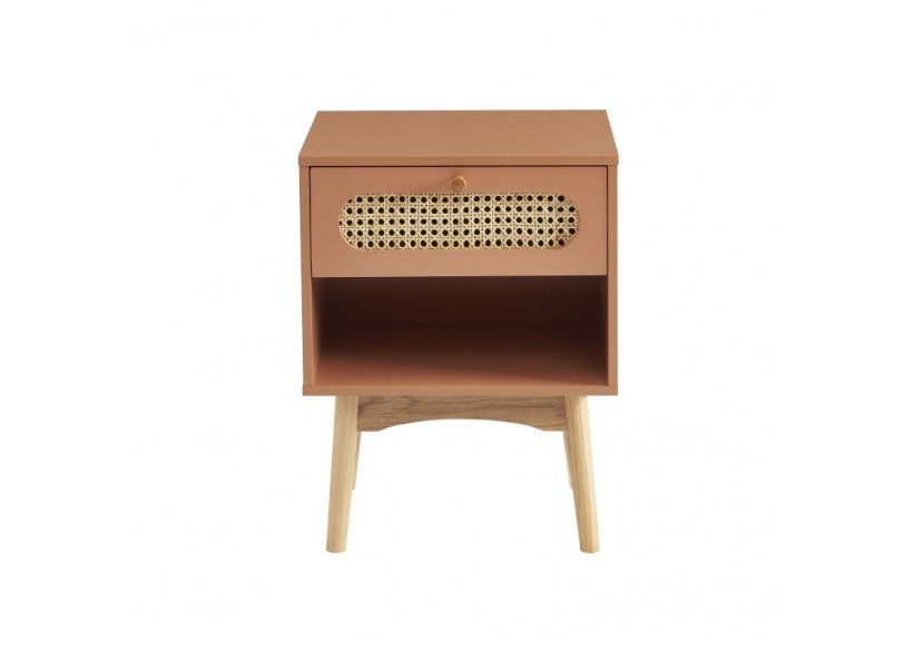 Table de chevet SIXTINE terracotta et cannage rotin