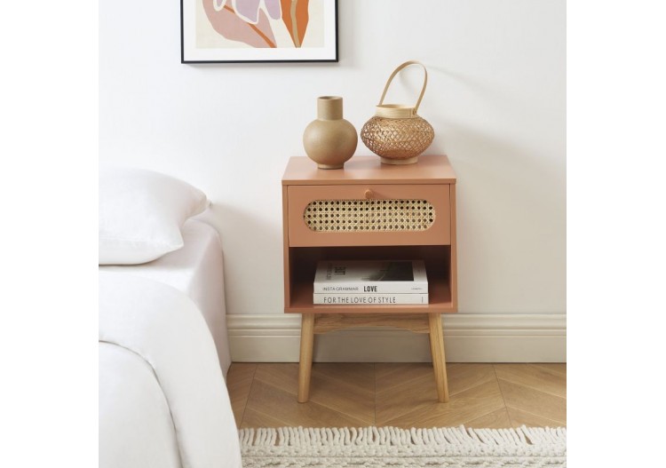 Table de chevet SIXTINE terracotta et cannage rotin 2