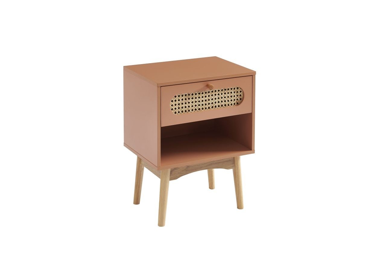 Table de chevet SIXTINE terracotta et cannage rotin