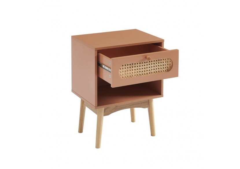 Table de chevet SIXTINE terracotta et cannage rotin