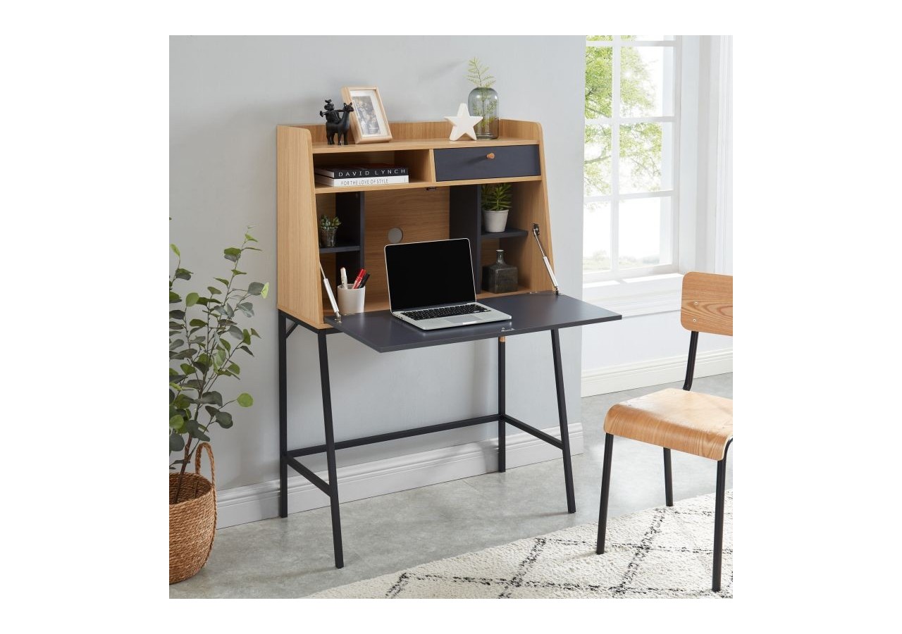 Secrétaire SMART gris et effet chêne 90cm