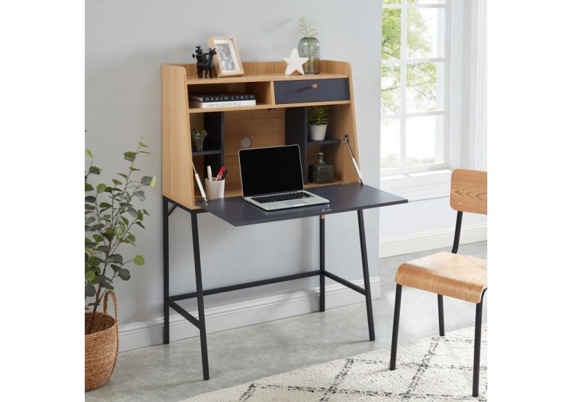 Secrétaire SMART gris et effet chêne 90cm