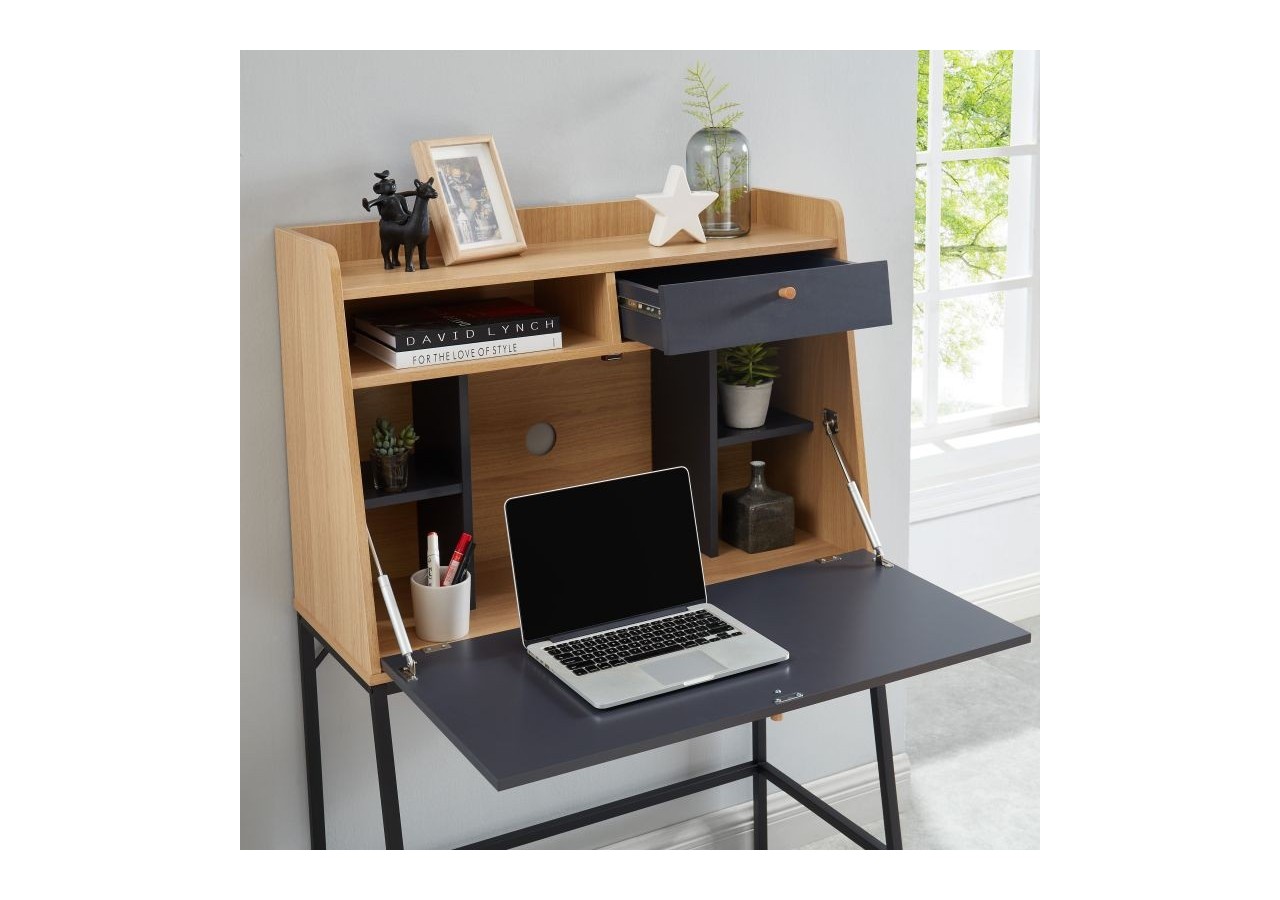 Secrétaire SMART gris et effet chêne 90cm