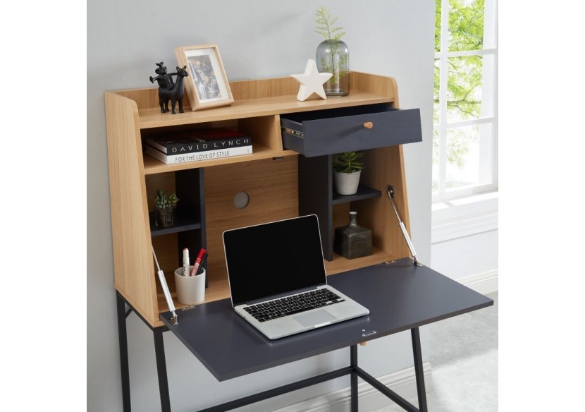 Secrétaire SMART gris et effet chêne 90cm