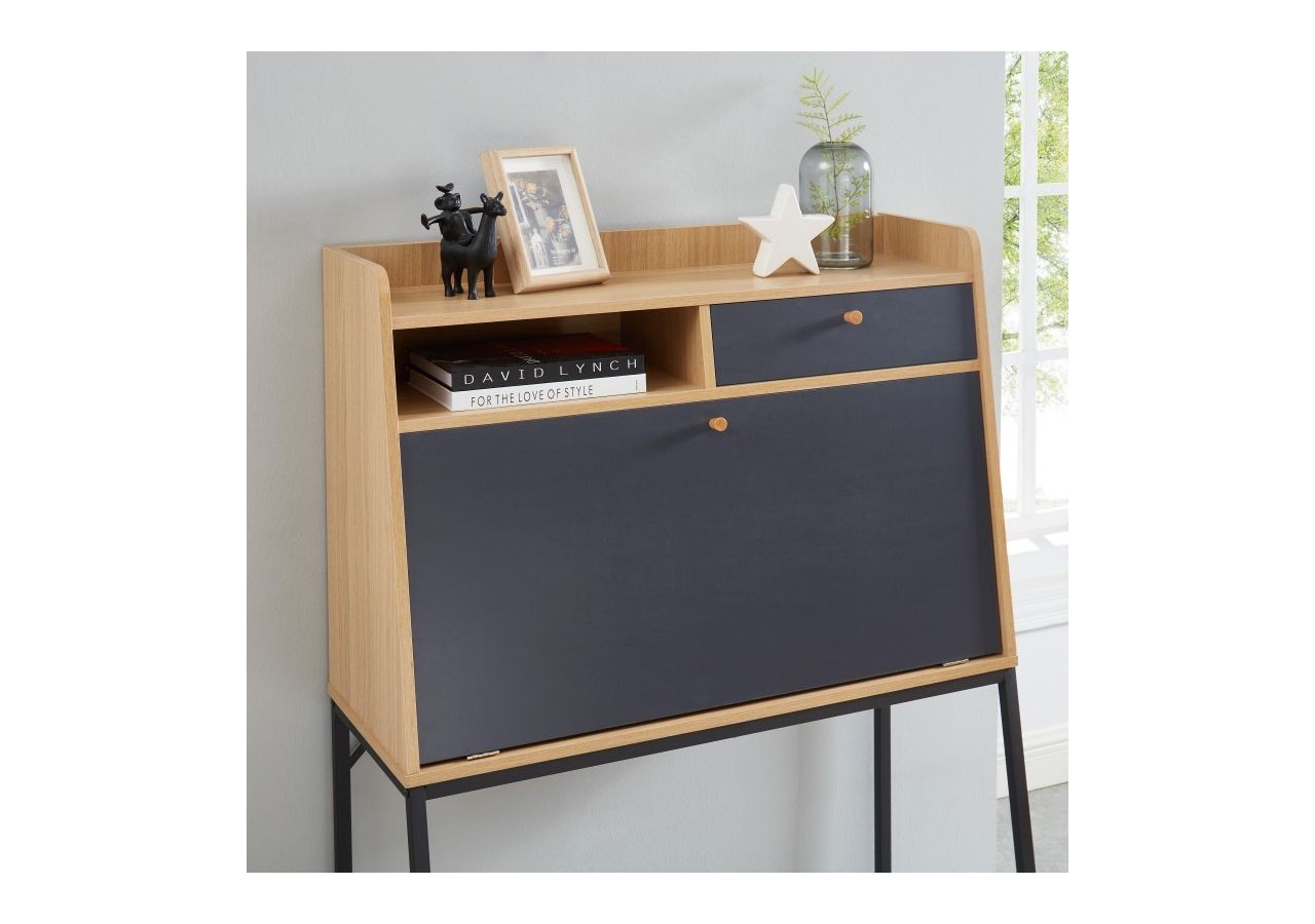 Secrétaire SMART gris et effet chêne 90cm