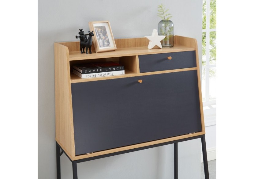 Secrétaire SMART gris et effet chêne 90cm