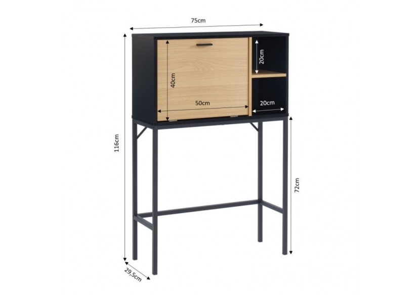 Secrétaire SMART noir et effet chêne 75cm