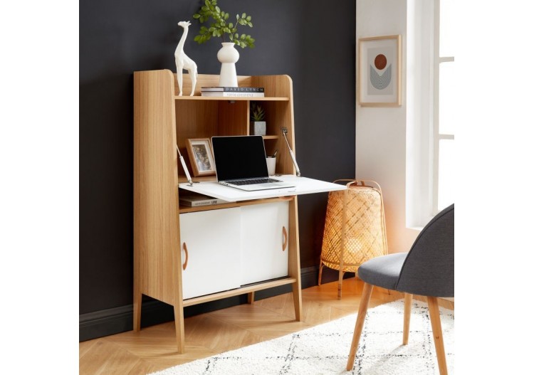 Secrétaire SMART blanc et effet chêne 75cm 2