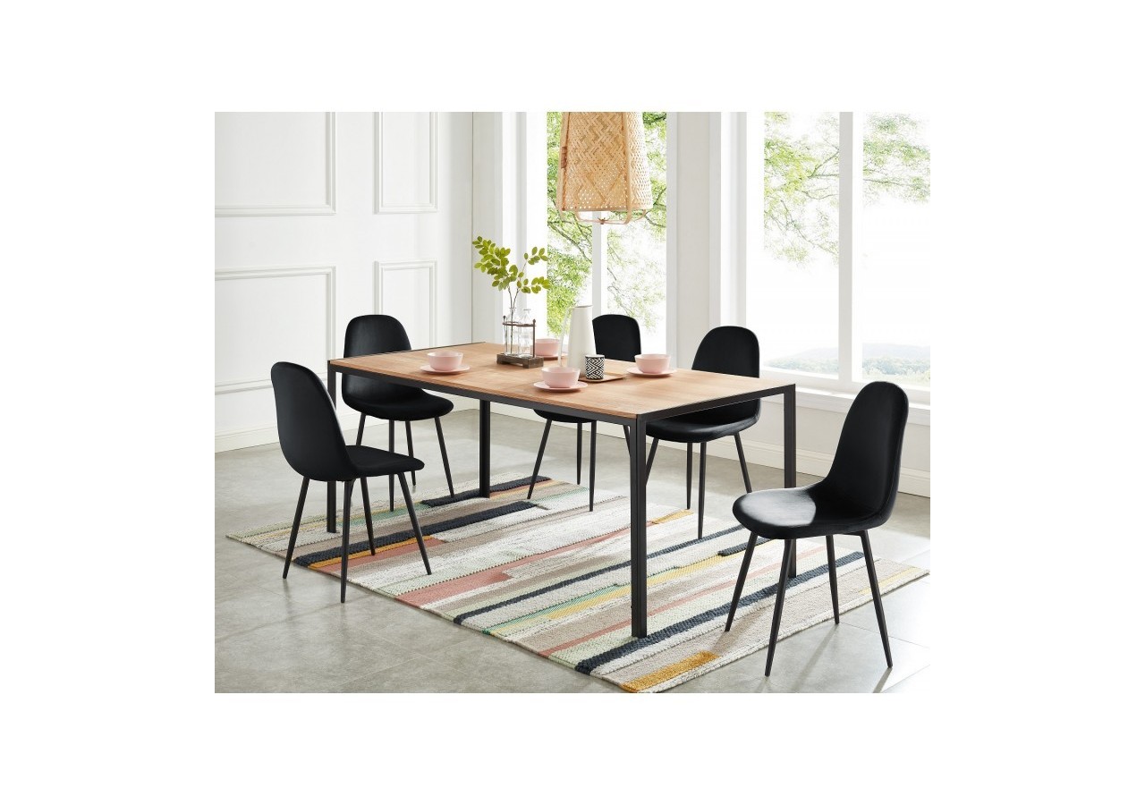Table de séjour SOHO placage bois et métal noir 180cm