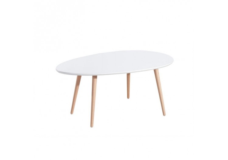 Table basse STONE laqué blanc mat pieds en bois massif