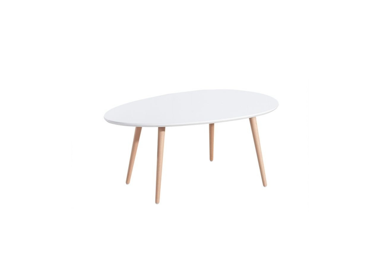 Table basse STONE laqué blanc mat pieds en bois massif