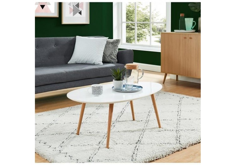 Table basse STONE laqué blanc mat pieds en bois massif 2