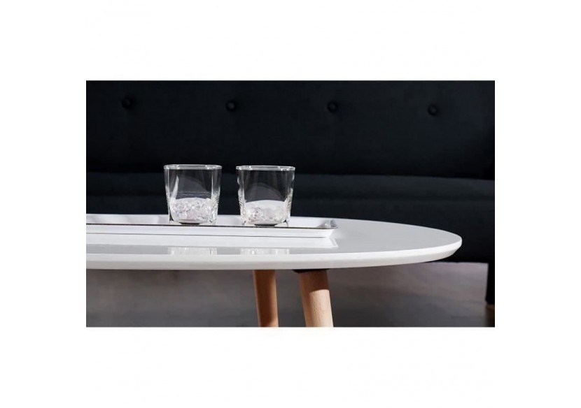 Table basse STONE laqué blanc mat pieds en bois massif