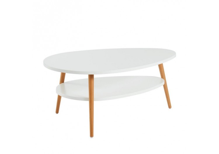 Table basse STONE laqué blanc mat pieds en bois massif