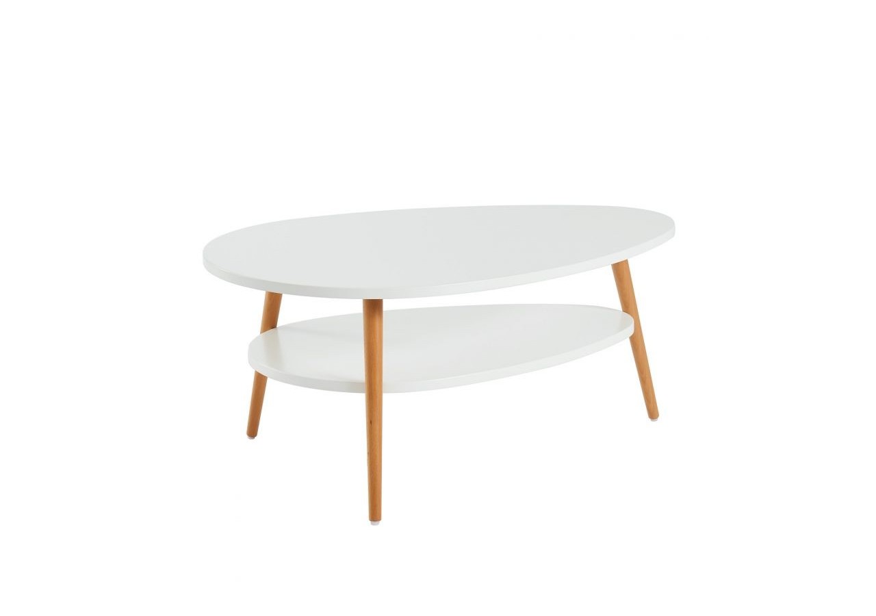 Table basse STONE laqué blanc mat pieds en bois massif