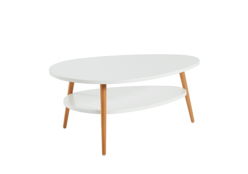 Table basse STONE laqué blanc mat pieds en bois massif