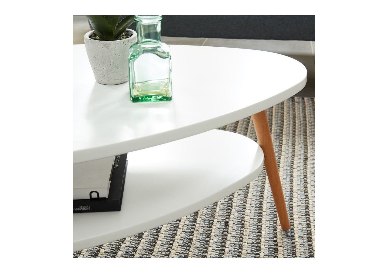 Table basse STONE laqué blanc mat pieds en bois massif