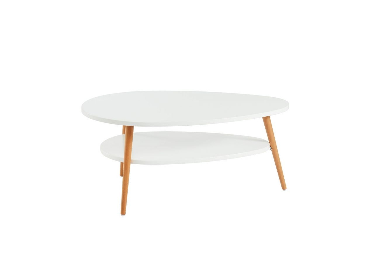 Table basse STONE laqué blanc mat pieds en bois massif