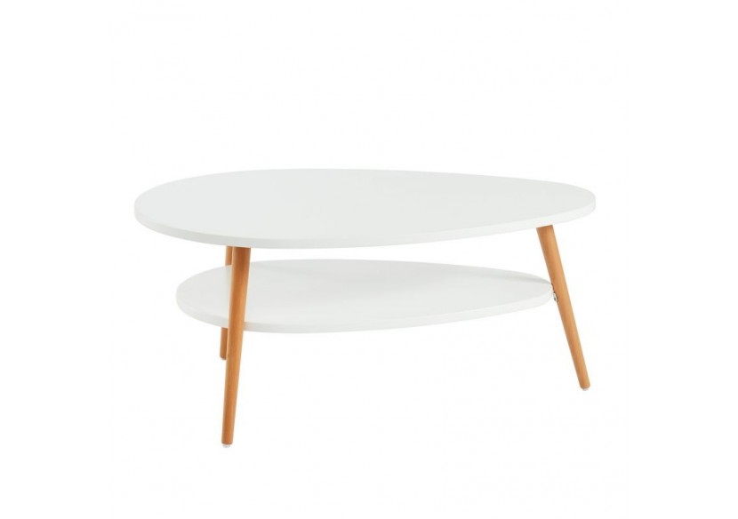 Table basse STONE laqué blanc mat pieds en bois massif