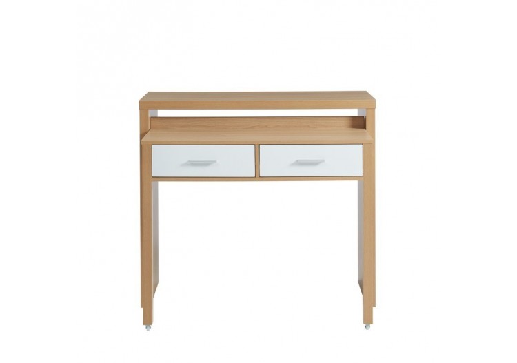 Bureau extensible STUDIO blanc et effet chêne 2 tiroirs