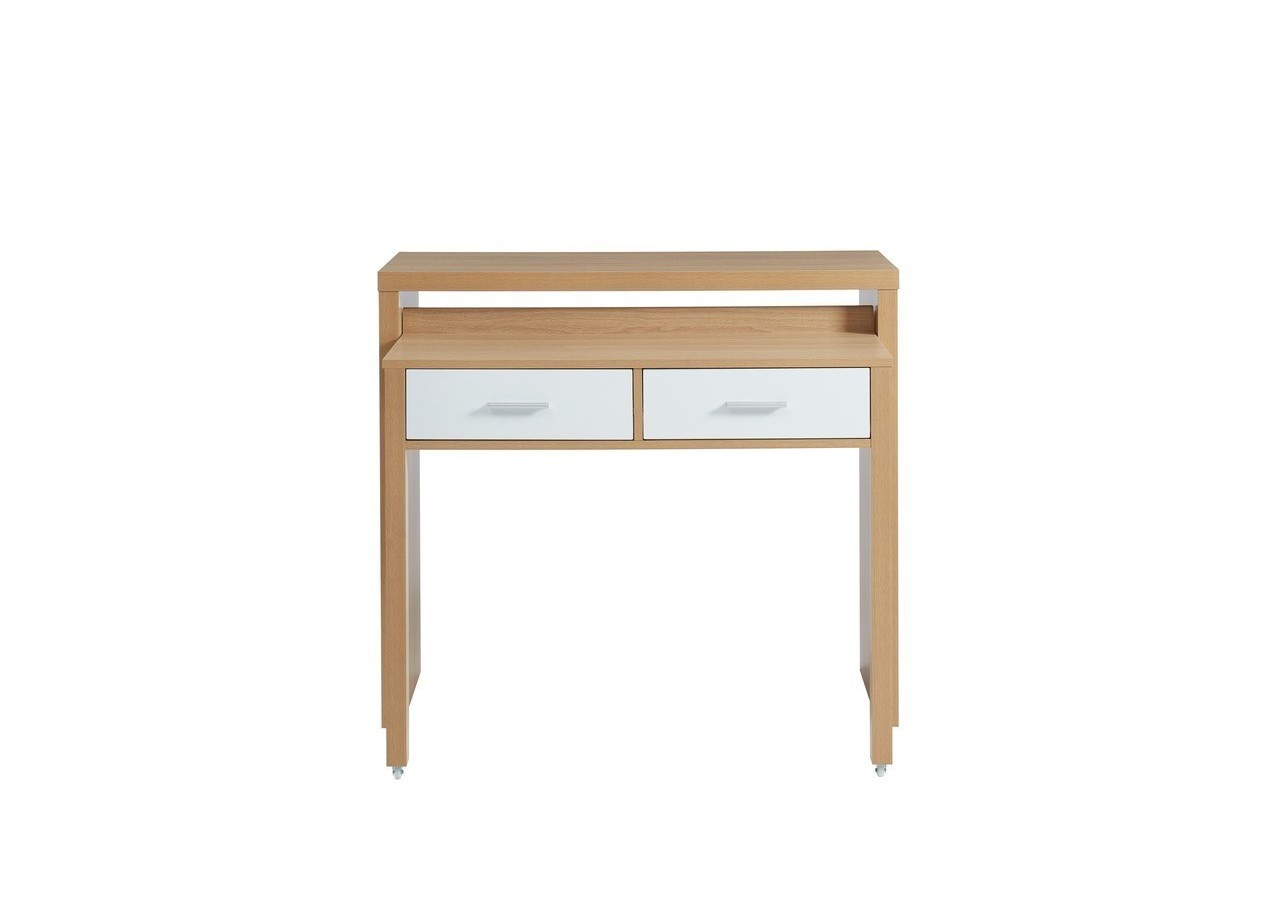Bureau extensible STUDIO blanc et effet chêne 2 tiroirs