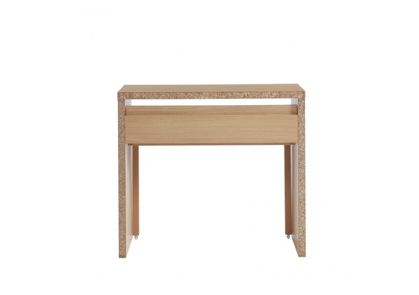 Bureau extensible STUDIO blanc et effet chêne 2 tiroirs