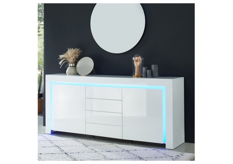 Buffet à LED SUZANE laqué blanc brillant 170cm 2