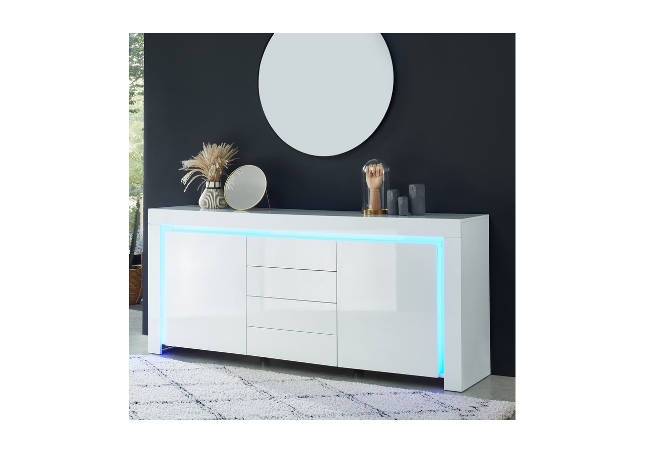 Buffet à LED SUZANE laqué blanc brillant 170cm