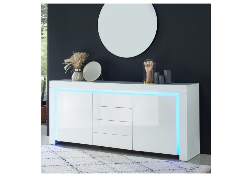 Buffet à LED SUZANE laqué blanc brillant 170cm