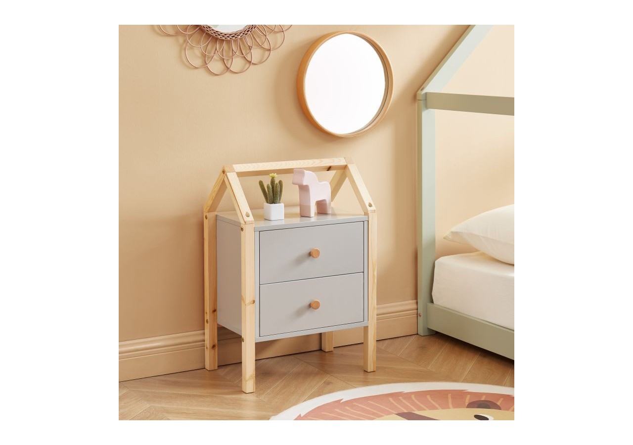 Table de chevet TINY gris 2 tiroirs