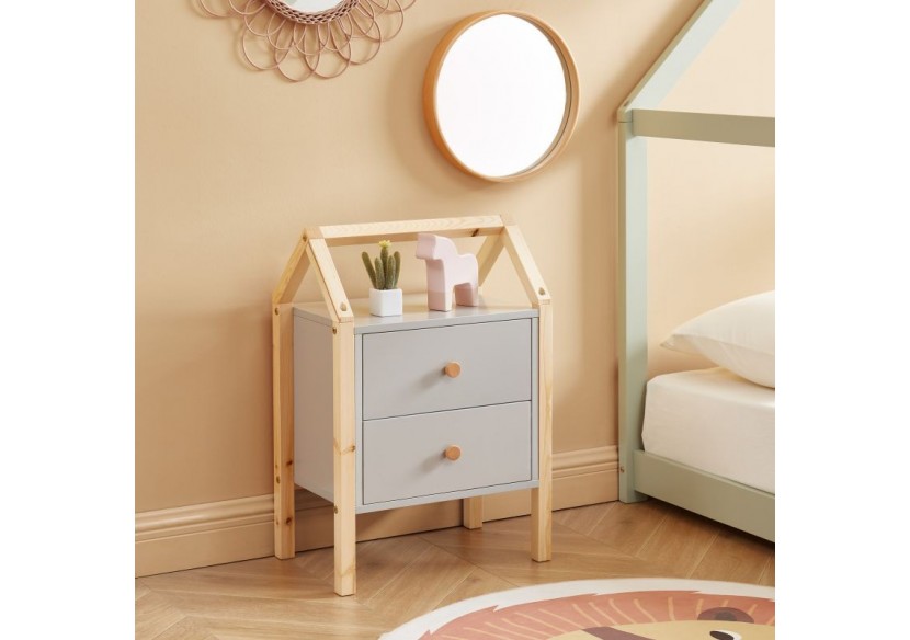 Table de chevet TINY gris 2 tiroirs