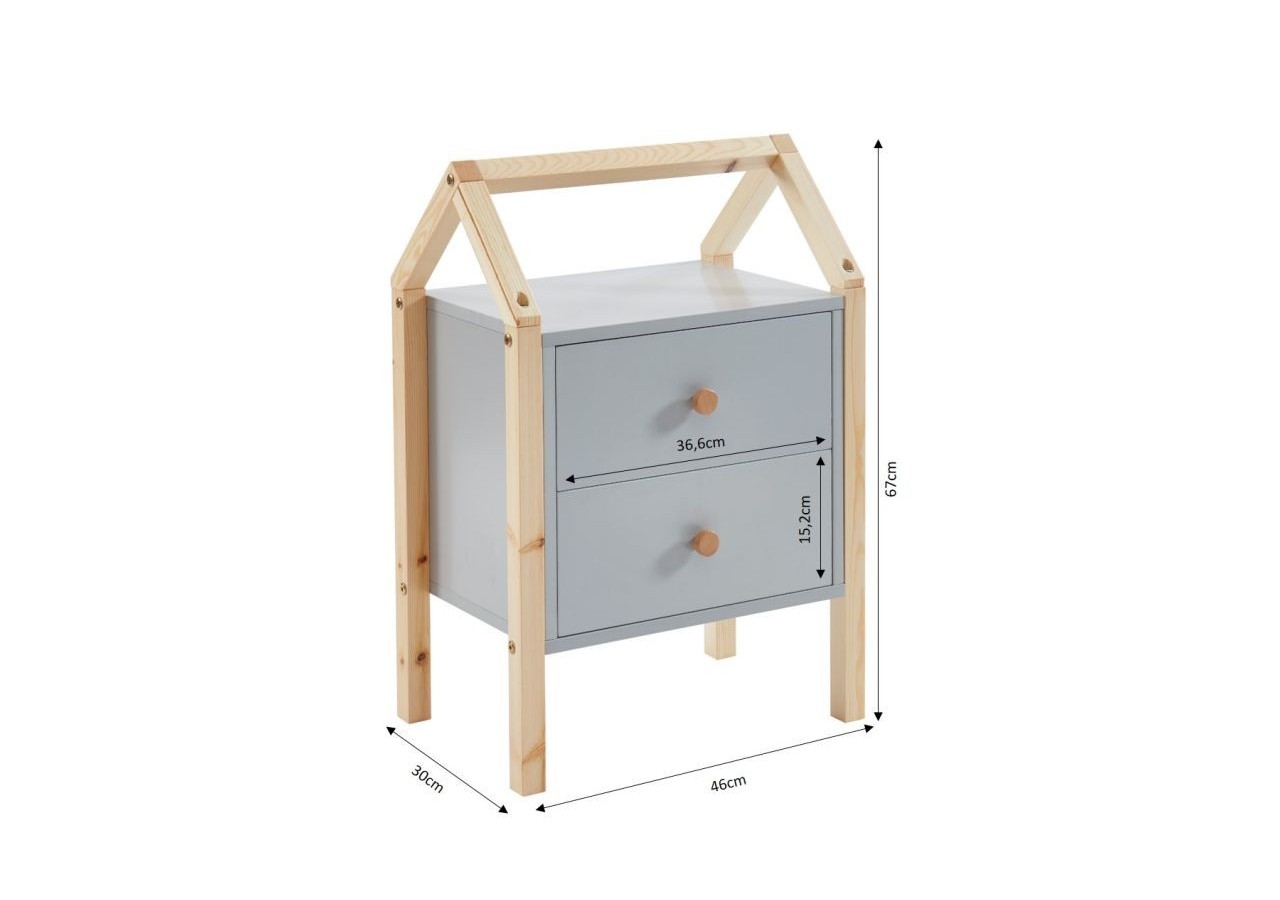 Table de chevet TINY gris 2 tiroirs