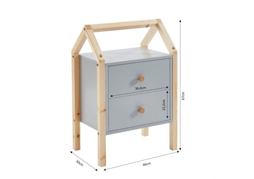 Table de chevet TINY gris 2 tiroirs