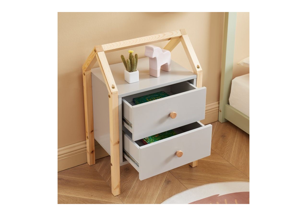 Table de chevet TINY gris 2 tiroirs