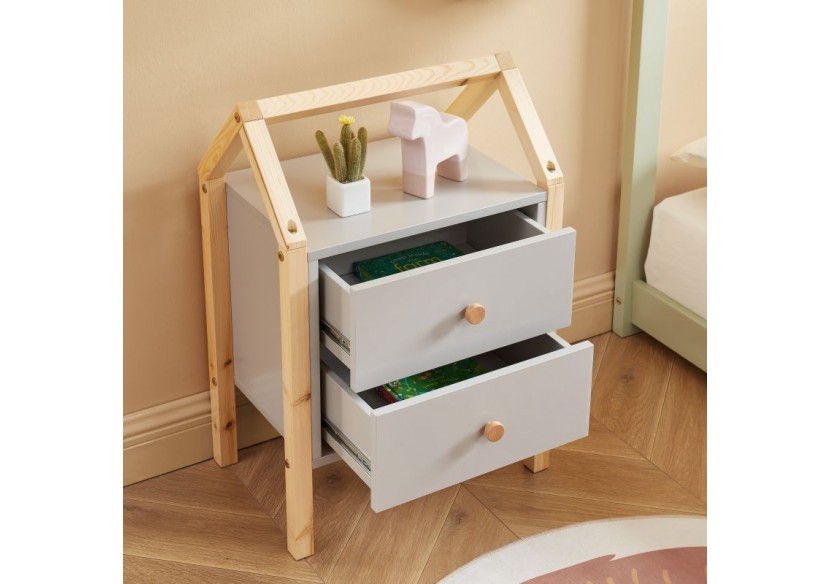 Table de chevet TINY gris 2 tiroirs