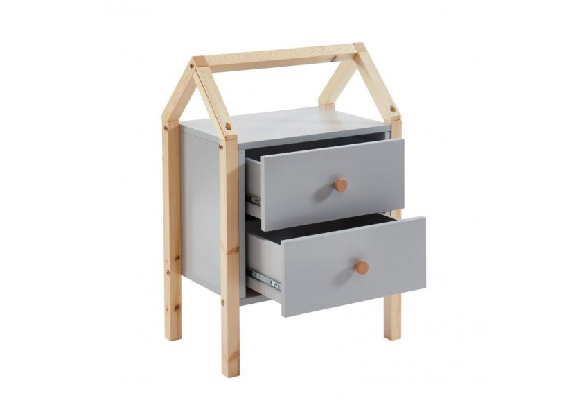 Table de chevet TINY gris 2 tiroirs