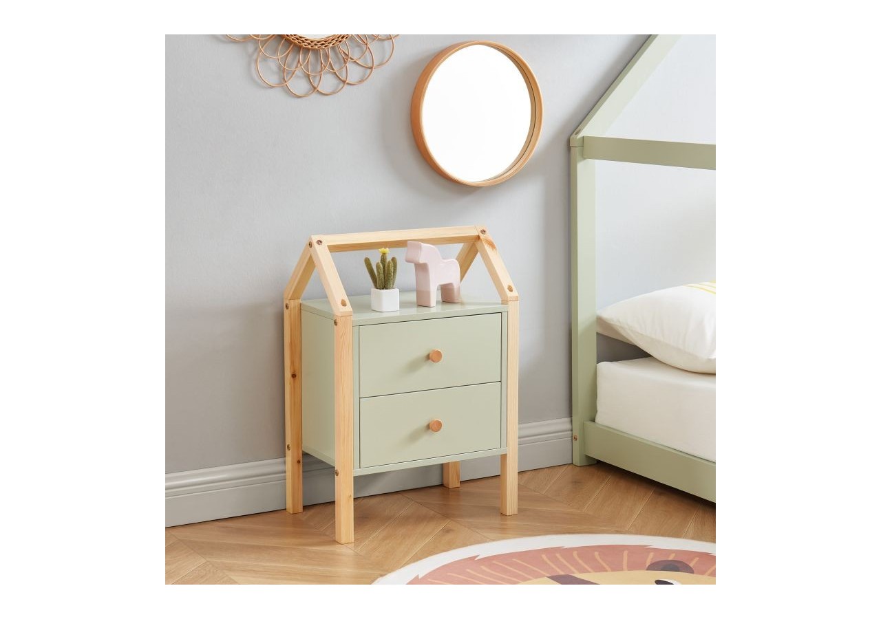 Table de chevet TINY vert 2 tiroirs