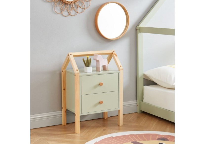 Table de chevet TINY vert 2 tiroirs