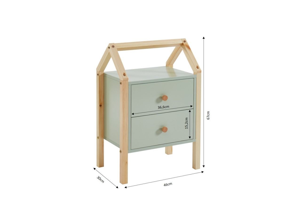 Table de chevet TINY vert 2 tiroirs