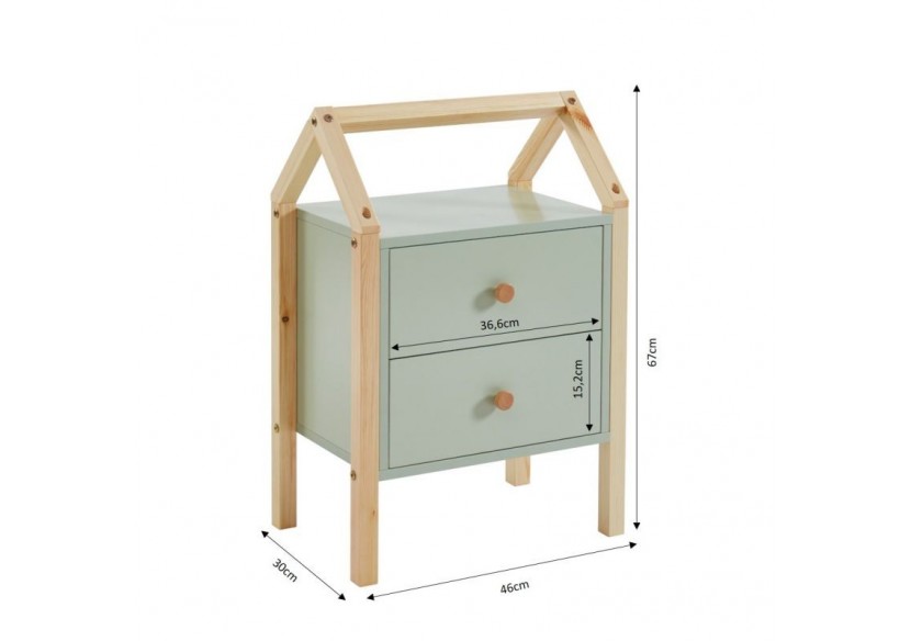 Table de chevet TINY vert 2 tiroirs