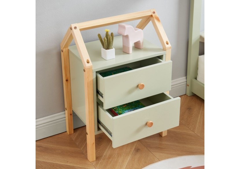 Table de chevet TINY vert 2 tiroirs