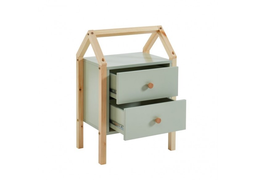 Table de chevet TINY vert 2 tiroirs
