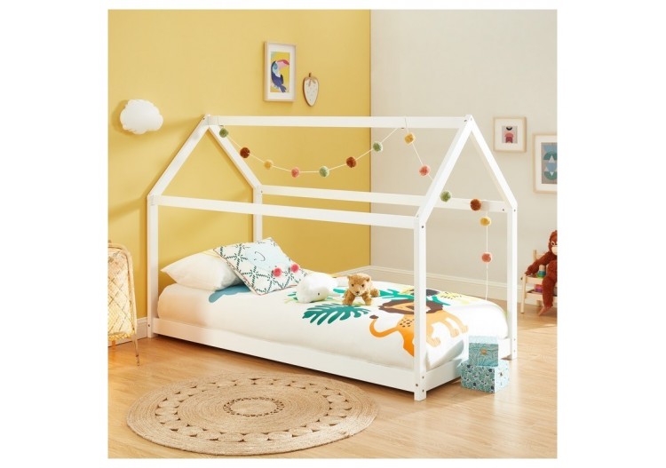 Lit enfant cabane TINY pin blanc 70x140 sommier inclus 2