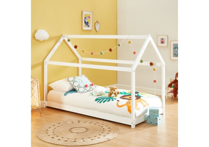 Lit enfant cabane TINY pin blanc 90x190 sommier inclus