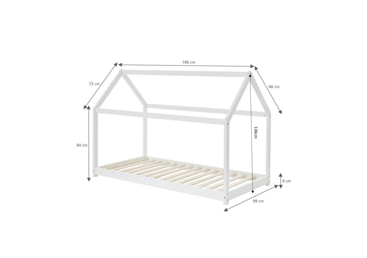 Lit enfant cabane TINY pin blanc 90x190 sommier inclus