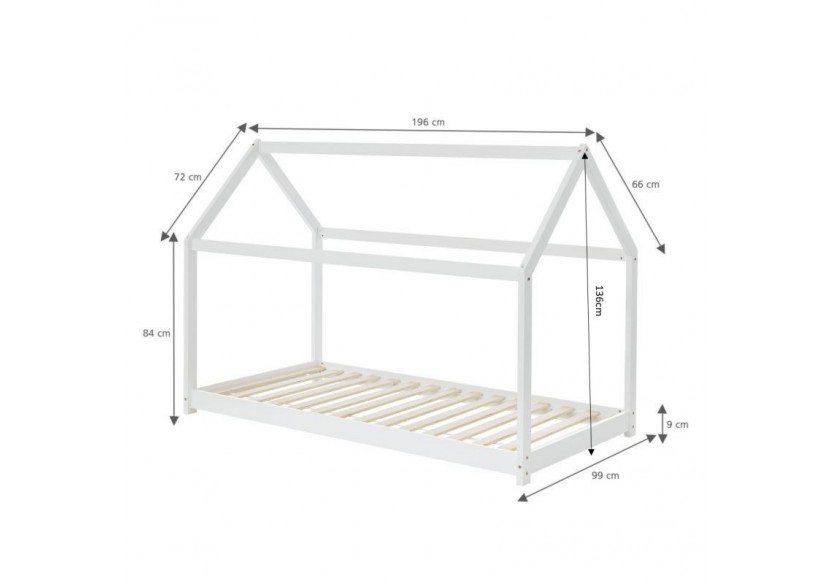 Lit enfant cabane TINY pin blanc 90x190 sommier inclus