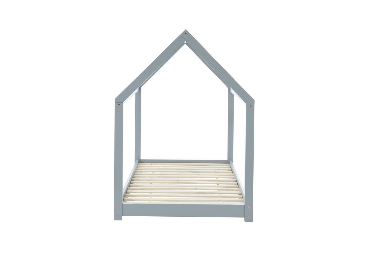 Lit enfant cabane TINY pin gris 90x190 sommier inclus