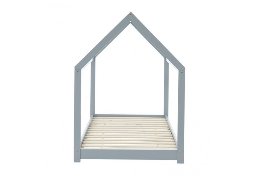 Lit enfant cabane TINY pin gris 90x190 sommier inclus